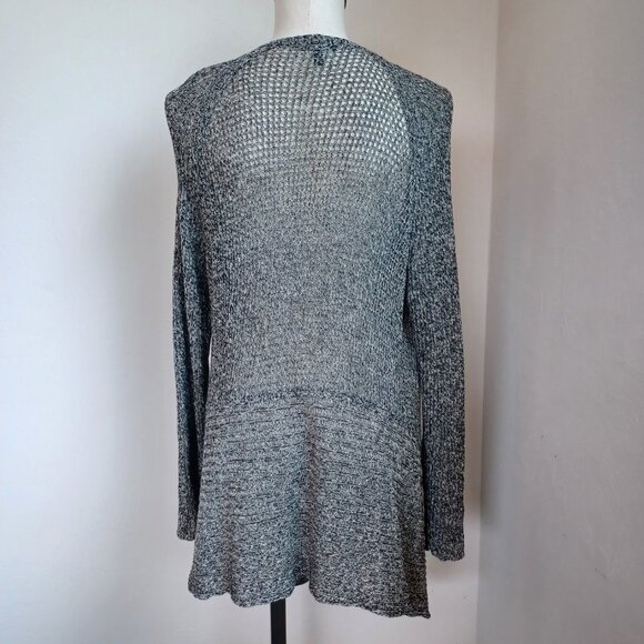 Eileen Fisher Cardigan Sweater Open Knit Linen Wool Blend Dark Neutral Womens L - Picture 8 of 13